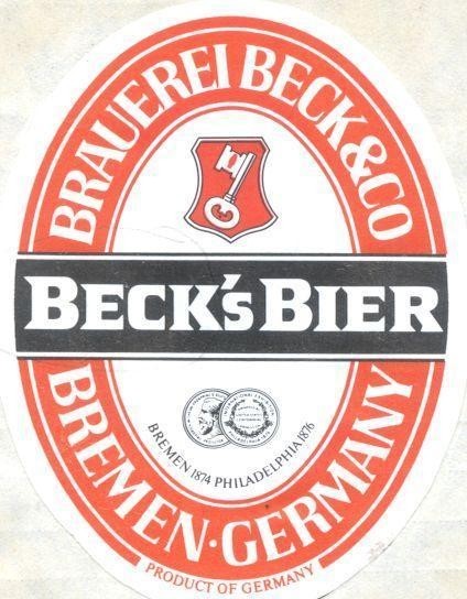 Mẫu nhãn hiệu BECK'S BIER BRAUEREI BECK & CO BREMEN-GERMANY