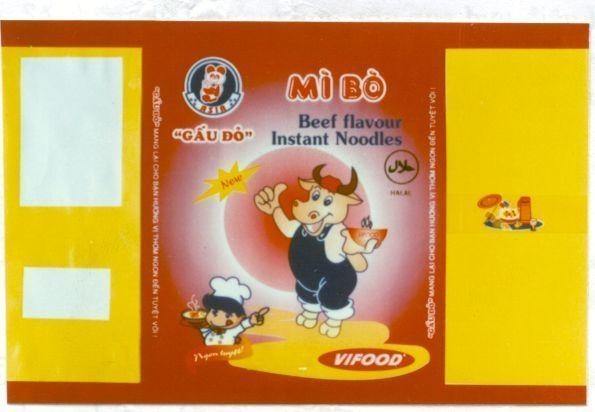 Mẫu nhãn hiệu GấU Đỏ VIFOOD Mì bò