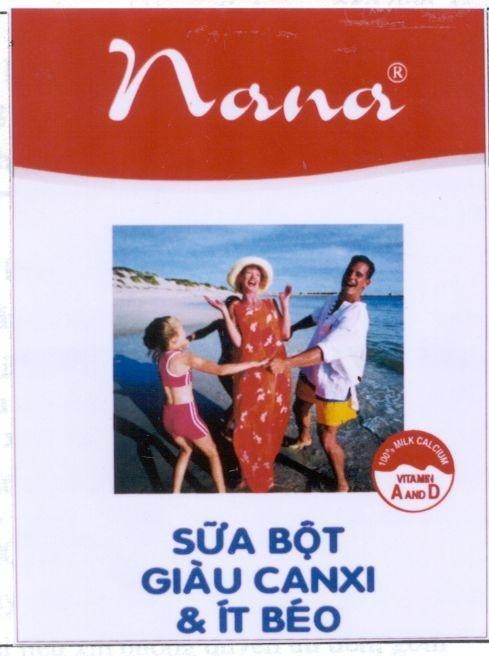 Mẫu nhãn hiệu NANA sữa bột giàu canxi & ít béo