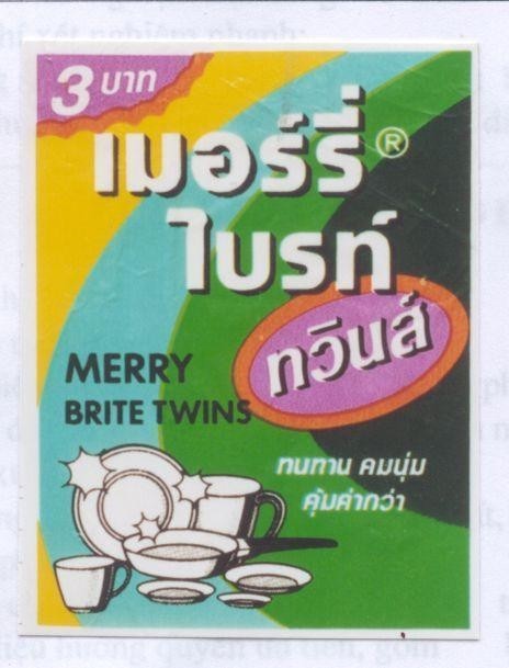 Mẫu nhãn hiệu MERRY BRITE TWINS THON THAN KHOM NUM KHOM KHA QUA GIA CA PHAI CHANG