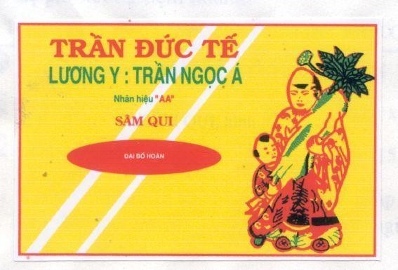 Mẫu nhãn hiệu Trần Đức Tế Lương y: Trần Ngọc ánh nhãn hiệu "AA" Sâm qui Đại Bổ Hoàn