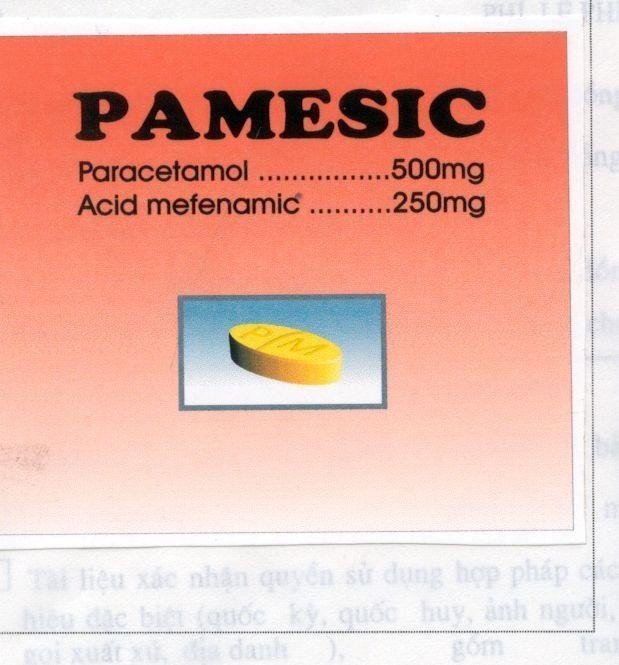 Mẫu nhãn hiệu PAMESIC P M Paracetamol Acid mefenamic
