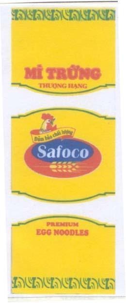 Mẫu nhãn hiệu SAFOCO PREMIUM EGG NOODLES Mì Trứng Thượng Hạng Đảm Bảo Chất Lượng