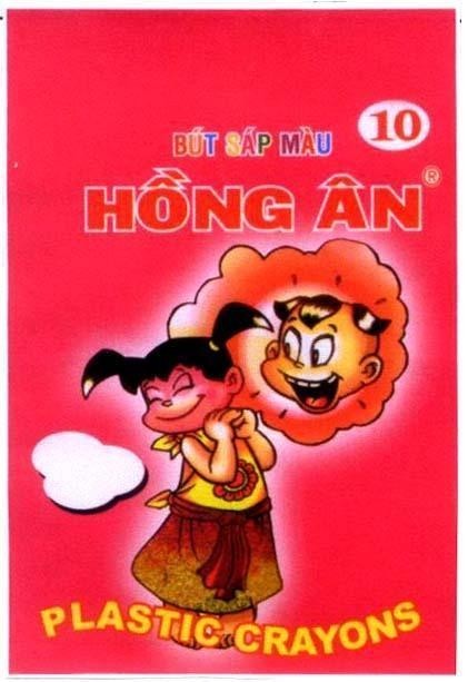 Mẫu nhãn hiệu HồNG ÂN PLASTIC CRAYONS 10 BúT SáP MàU