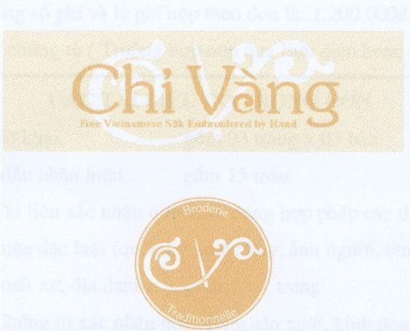 Mẫu nhãn hiệu CHỉ VàNG CV BRODERIE FINE VIETNAMESE SILK EMBROIDERIED BY HAND