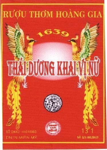 Mẫu nhãn hiệu HOàNG GIA THáI DƯƠNG KHAI Vị Nữ RUOU THOM 1639