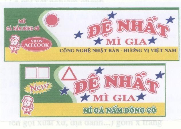 Mẫu nhãn hiệu VIFON ACECOOK Đông Cô Đệ Nhất Mì Gia Mì Gà Nấm