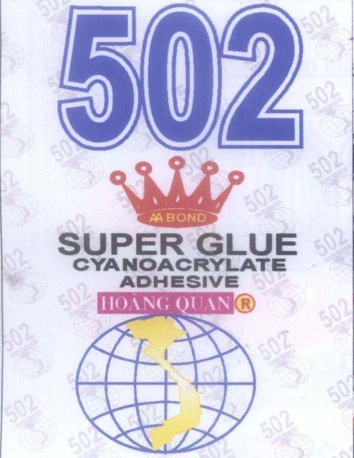 Mẫu nhãn hiệu HOàNG QUÂN AA BOND 502 SUPER GLUE CYANOACRYLATE ADHESIVE