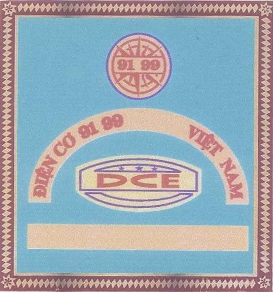 Mẫu nhãn hiệu DCE ĐIệN CƠ 91 99 VIệT NAM