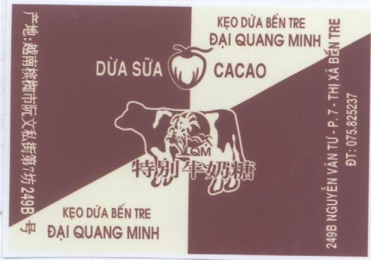 Mẫu nhãn hiệu BếN TRE ĐạI QUANG MINH DUA SUA CACAO KEO DUA