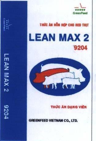 Mẫu nhãn hiệu GreenFeed LEAN MAX 2 GREENFEED VIETNAM CO., LTD 9204 Thức ăn hỗn hợp cho heo thịt Thức ăn dạng viên