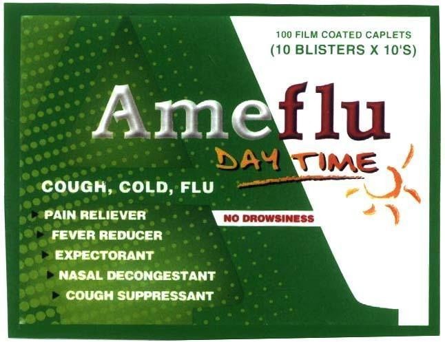 Mẫu nhãn hiệu AMEFLU DAY TIME 100 FILM COATED CAPLETS COUGH COLD FLU