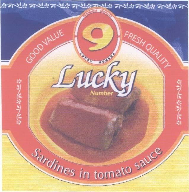 Mẫu nhãn hiệu LUCKY NUMBER 9 SARDINES IN TOMATO SAUCE