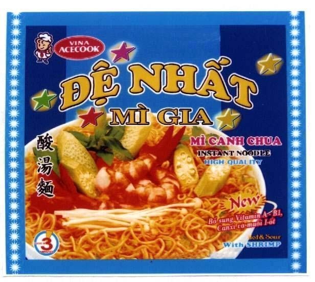Mẫu nhãn hiệu Đệ Nhất Mỳ Gia VINA ACECOOK Mì Canh Chua INSTANT NOODLE HIGH QUALITY NEW CAY SUAN TANG MIAN