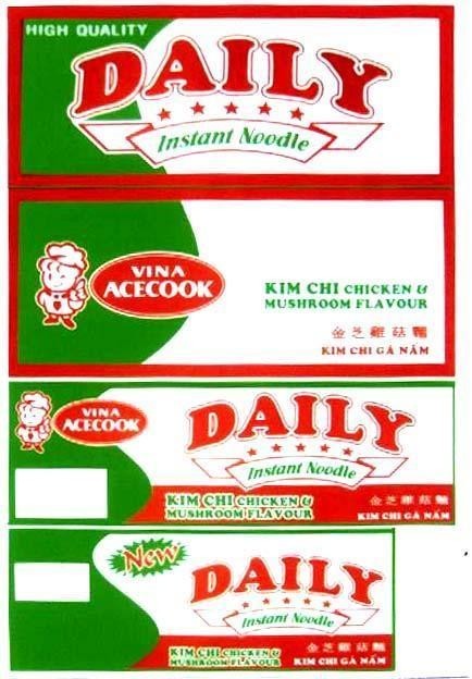 Mẫu nhãn hiệu HIGH QUALITY DAILY INSTANT NOODLE VINA ACECOOK KIM CHI CHICKEN MUSHROOM FLAVOUR GA NAM