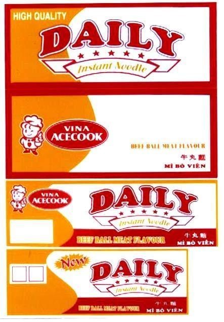Mẫu nhãn hiệu HIGH QUALITY DAILY INSTANT NOODLE VINA ACECOOK MI BO VIEN BEEF BALL MEAT FLAVOUR
