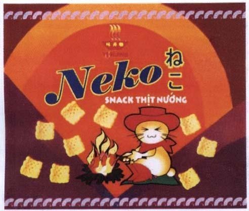Mẫu nhãn hiệu NEKO CON MEO VI HUONG SNACK Thịt Nướng