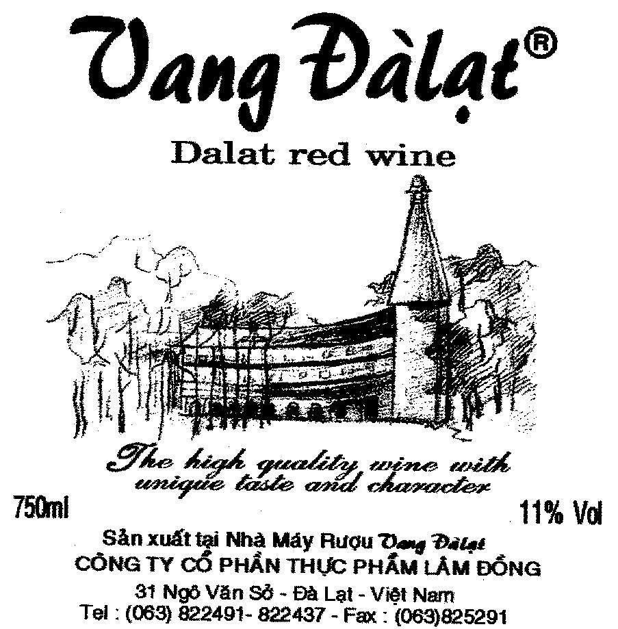 Mẫu nhãn hiệu VANG Đà Lạt DALAT RED WINE CONG TY COPHAN THUC PHAM LAM DONG