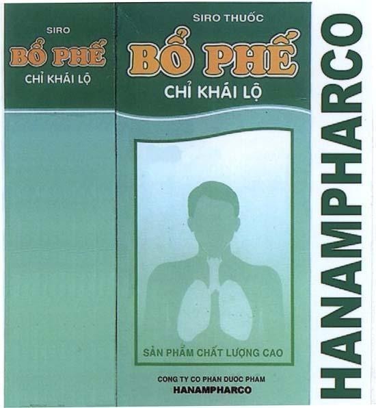 Mẫu nhãn hiệu HANAMPHARCO SIRO Thuốc Bổ phế chỉ khái lộ