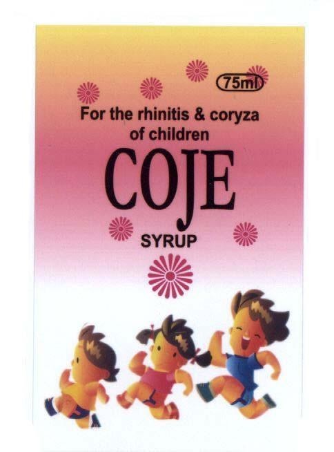 Mẫu nhãn hiệu COJE SYRUP FOR THE RHINITIS & CORYZA OF CHILDREN