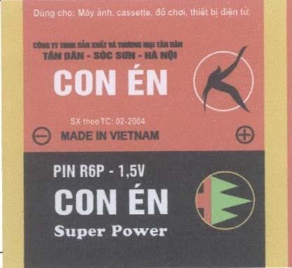 Mẫu nhãn hiệu CON EN SUPER POWER Tân Dân Sóc Sơn Hà Nội pin R6P 1,5V