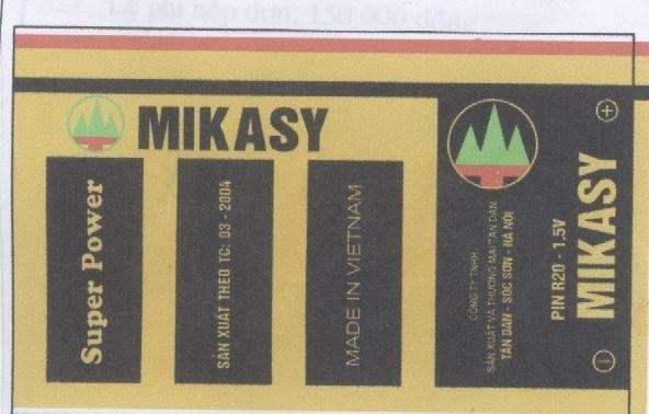 Mẫu nhãn hiệu MIKASY SUPER POWER CONG TY TNHH SAN XUAT VA THUONG TAN DAN PIN R20 1,5V