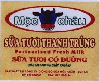 Mẫu nhãn hiệu Mộc Châu Sữa Tươi Thanh Trùng Sữa Tươi Có Đường