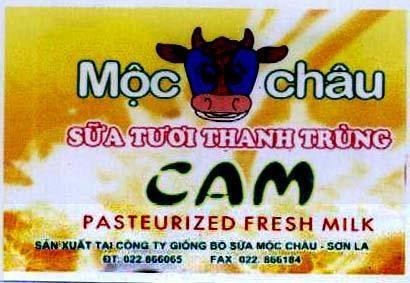 Mẫu nhãn hiệu Mộc Châu Sữa Tươi Thanh Trùng CAM