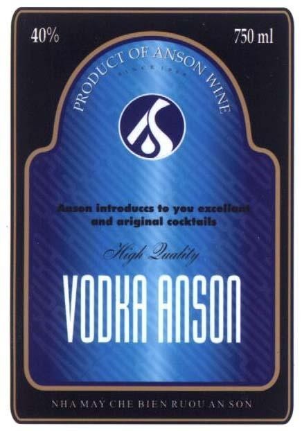 Mẫu nhãn hiệu VODKA ANSON AS NHA MAY CHE BIEN RUOU AN SON
