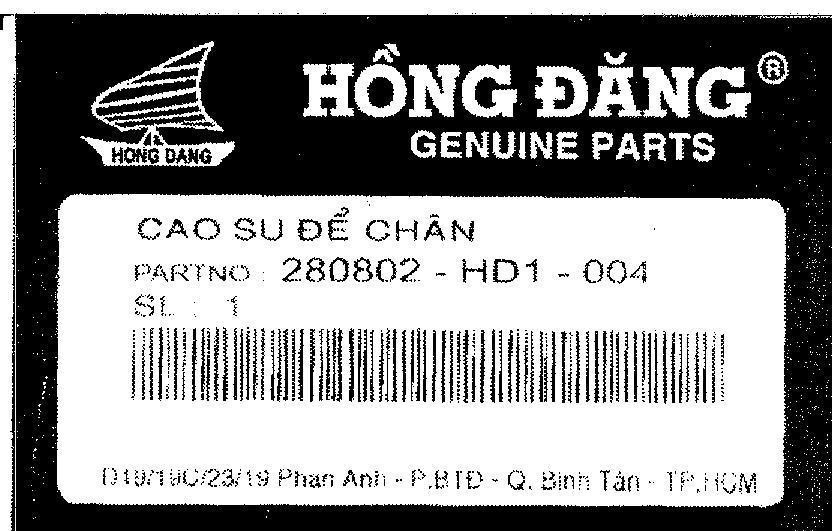 Mẫu nhãn hiệu Hồng Đăng GENUINE PARTS Cao su để chân
