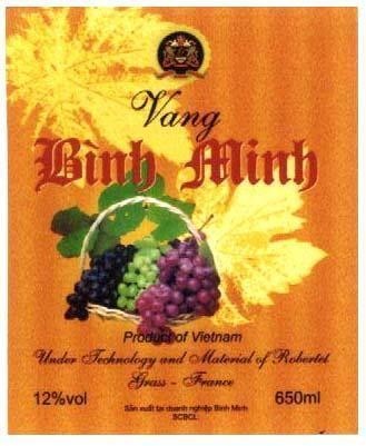 Mẫu nhãn hiệu VANG BINH MINH PRODUCT OF VIETNAM