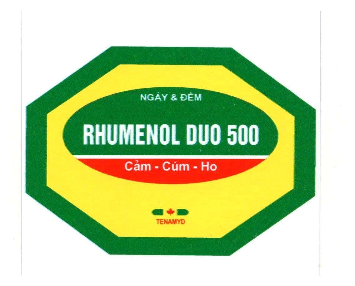 Mẫu nhãn hiệu NGAY & DEM RHUMENOL DUO 500 Cảm-Cúm-Ho TENAMYD
