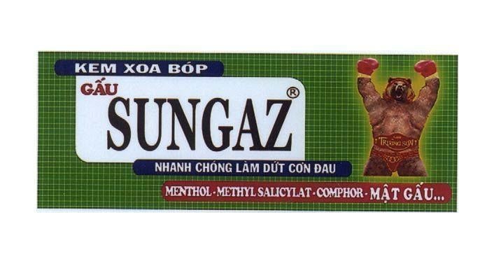 Mẫu nhãn hiệu KEM XOA BóP GấU SUNGAZ TRUONG SON NHANH CHóNG LàM DứT CƠN ĐAU MENTHOL METHYLSALICYLAT COMPHOR G MAT GAU