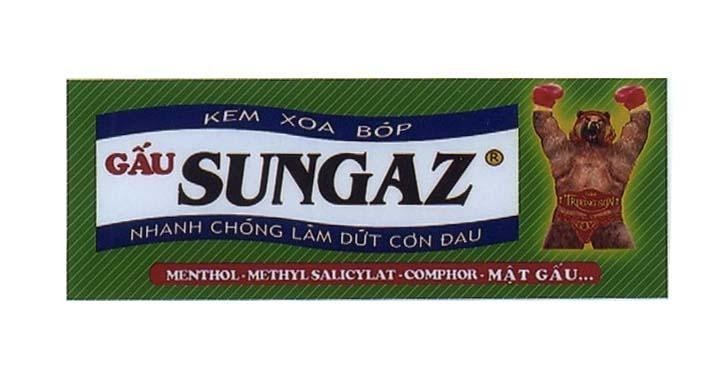 Mẫu nhãn hiệu KEM XOA BóP GấU SUNGAZ TRUONG SON NHANH CHóNG LàM DứT CƠN ĐAU MENTHOL METHYLSALICYLAT COMPHOR G MAT GAU