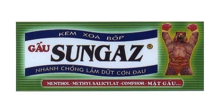 Mẫu nhãn hiệu KEM XOA BóP GấU SUNGAZ TRUONG SON NHANH CHóNG LàM DứT CƠN ĐAU MENTHOL METHYLSALICYLAT COMPHOR G MAT GAU