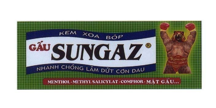 Mẫu nhãn hiệu KEM XOA BóP GấU SUNGAZ TRUONG SON NHANH CHóNG LàM DứT CƠN ĐAU MENTHOL METHYLSALICYLAT COMPHOR G MAT GAU
