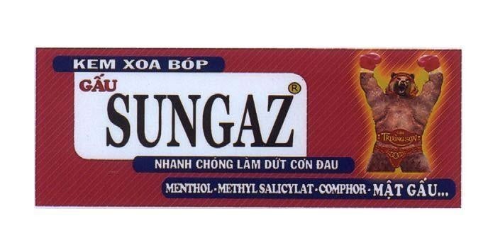 Mẫu nhãn hiệu KEM XOA BóP GấU SUNGAZ TRUONG SON NHANH CHóNG LàM DứT CƠN ĐAU MENTHOL METHYLSALICYLAT COMPHOR G MAT GAU
