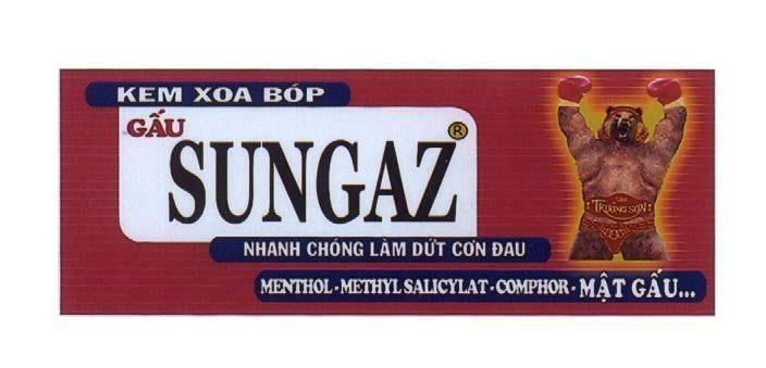 Mẫu nhãn hiệu KEM XOA BóP GấU SUNGAZ TRUONG SON NHANH CHóNG LàM DứT CƠN ĐAU MENTHOL METHYLSALICYLAT COMPHOR G MAT GAU