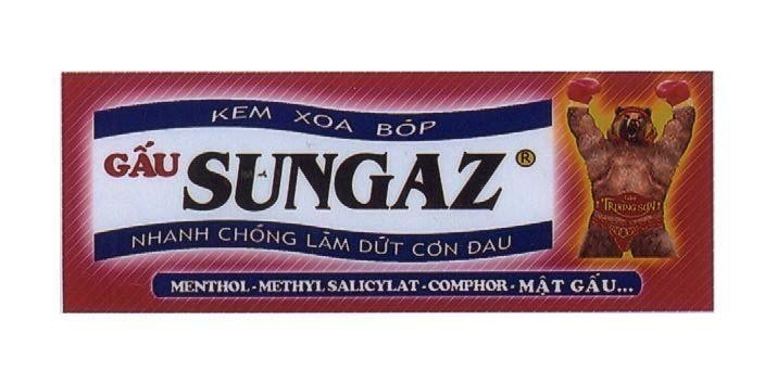 Mẫu nhãn hiệu KEM XOA BóP GấU SUNGAZ TRUONG SON NHANH CHóNG LàM DứT CƠN ĐAU MENTHOL METHYLSALICYLAT COMPHOR G MAT GAU