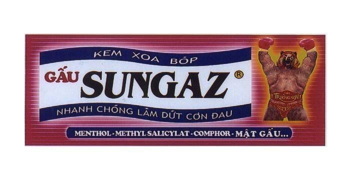 Mẫu nhãn hiệu KEM XOA BóP GấU SUNGAZ TRUONG SON NHANH CHóNG LàM DứT CƠN ĐAU MENTHOL METHYLSALICYLAT COMPHOR G MAT GAU