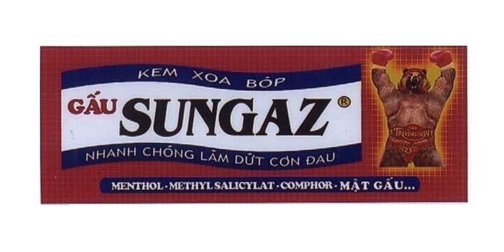 Mẫu nhãn hiệu KEM XOA BóP GấU SUNGAZ TRUONG SON NHANH CHóNG LàM DứT CƠN ĐAU MENTHOL METHYLSALICYLAT COMPHOR G MAT GAU