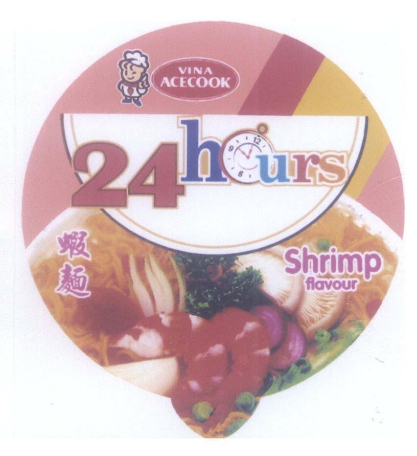 Mẫu nhãn hiệu 24hours Shrimp flavour VINA ACECOOK CUP NOODLE TOP RAMEN XIA MIAN MI TOM