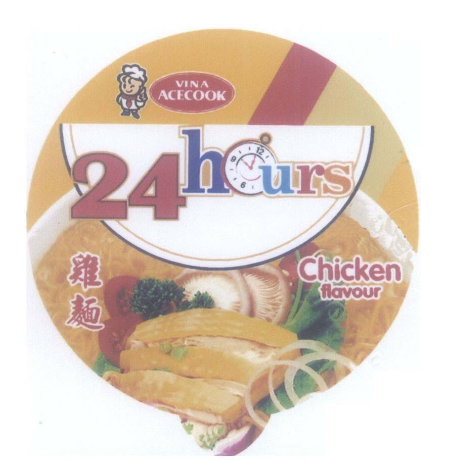 Mẫu nhãn hiệu 24hours Chicken flavour VINA ACECOOK CUP NOODLE TOP RAMEN JI MIAN MI GA