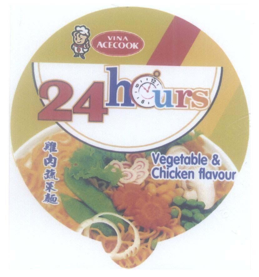 Mẫu nhãn hiệu 24hours Vegetable & Chicken flavour VINA ACECOOK CUP NOODLE TOP RAMEN JI ROU PING CAI THIT GA RAU CU