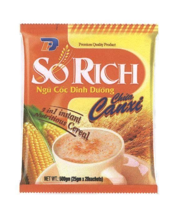 Mẫu nhãn hiệu SO RICH Ngũ Cốc Dinh Dưỡng Chứa CANXI DL