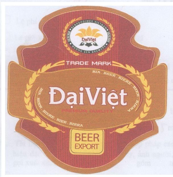 Mẫu nhãn hiệu ĐạiViệt SENPRODIMEX VIETNAM HUONG SEN BEER EXPORT