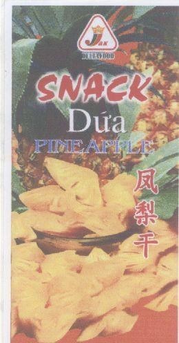 Mẫu nhãn hiệu JAK DELTAFOOD SNACK Dứa PINE APPLE FUN LI KAN KHOAI LANG SAY