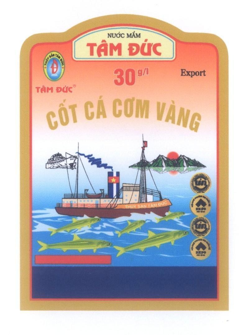 Mẫu nhãn hiệu Nước Mắm Tâm Đức Cốt Cá Cơm Vàng Nha Trang TĐ thuỷ sản Tâm Đức