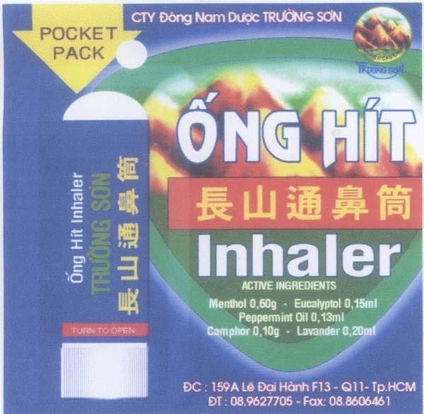 Mẫu nhãn hiệu ốNG HíT INHALER TRƯờNG SƠN POCKET PACK CTY DONG NAM DUOC TRƯờNG SƠN CHANG SHAN ZI JIN GUAN ACTIVE IN