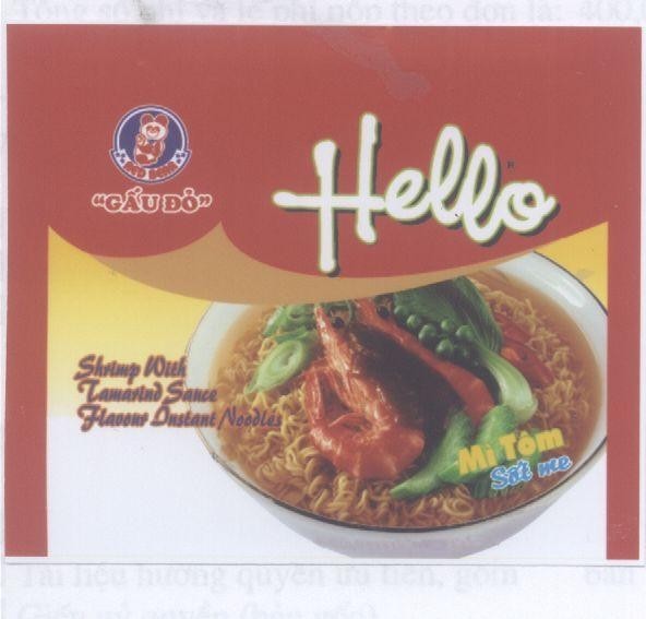 Mẫu nhãn hiệu RED BEER Gấu Đỏ HELLO Mì Tôm Sốt Me